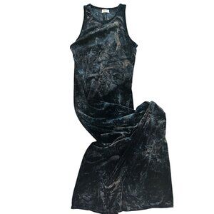 La Senza Crushed Velvet Sleeveless Dress Sz S | Blue Gray Keyhole Back High Neck